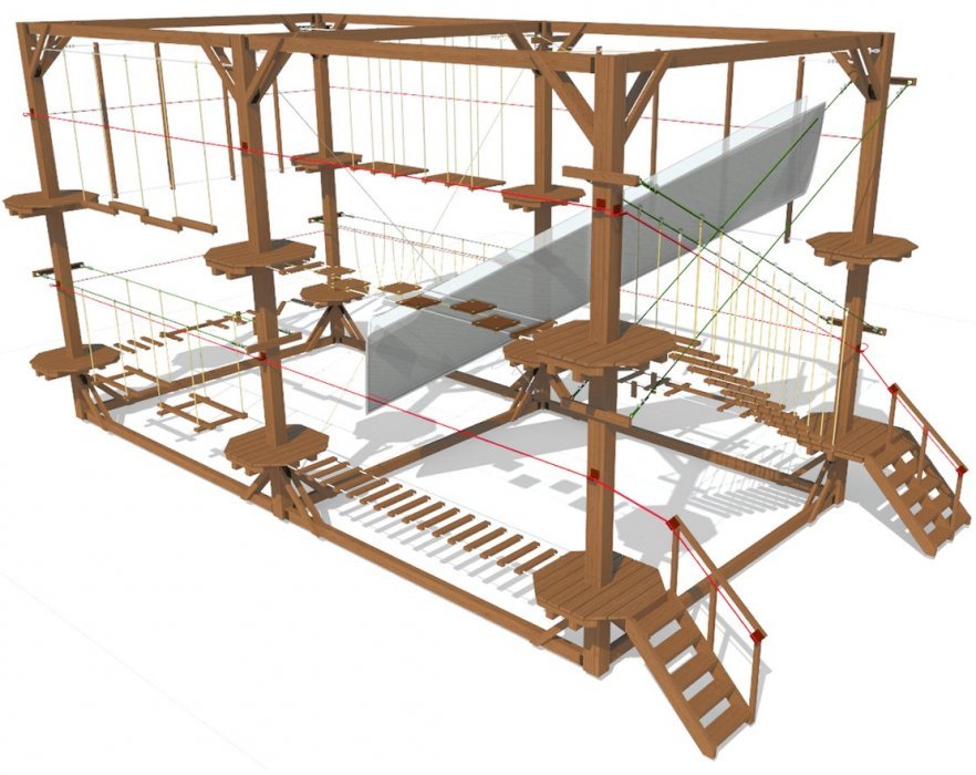 Двухуровневый веревочный парк 12 этапов